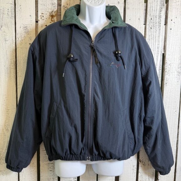 VTG Greg Norman Jacket Men Small Full Zip Hood Fleece Lined Golf Shark Logo Blue - Picture 1 of 15